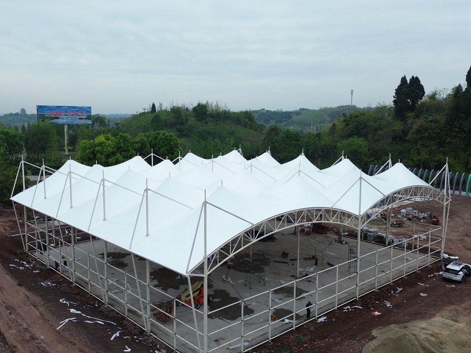 乐山井研研溪公园网球场膜结构工程照片7_成都膜结构案例