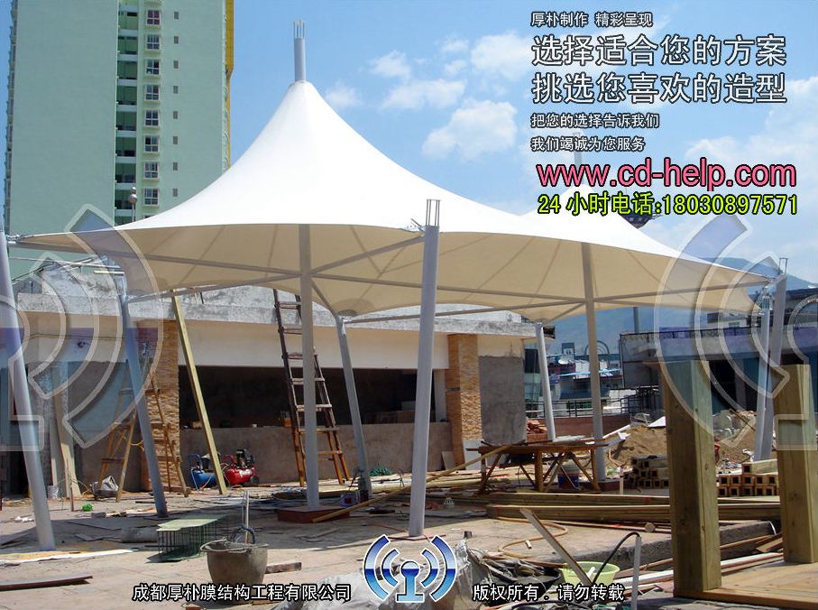 云南丽江华坪茶楼屋顶景观膜结构工程照片5_成都膜结构案例