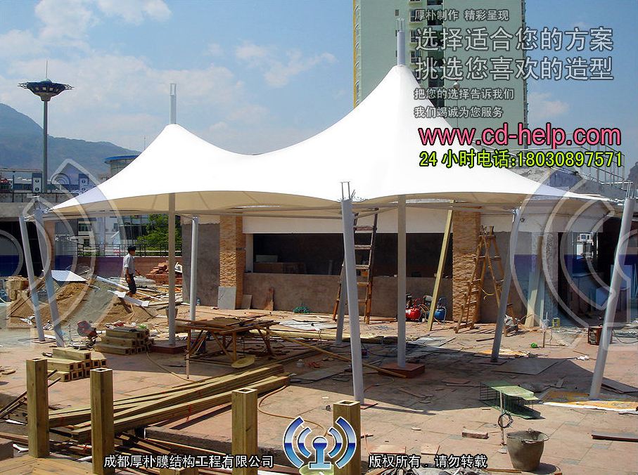 云南丽江华坪茶楼屋顶景观膜结构工程照片7_成都膜结构案例