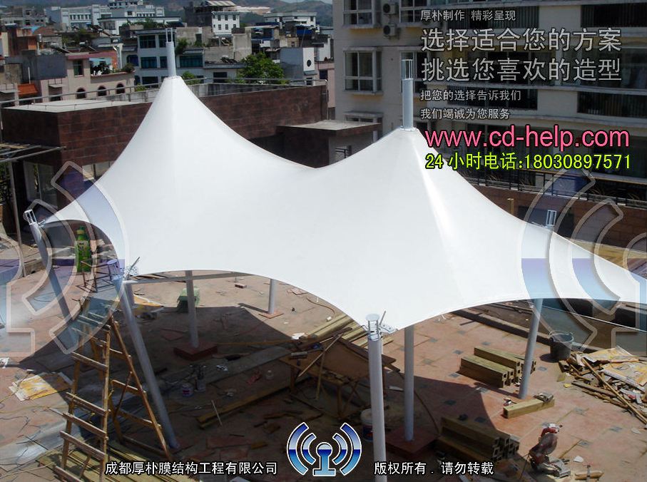 云南丽江华坪茶楼屋顶景观膜结构工程照片10_成都膜结构案例