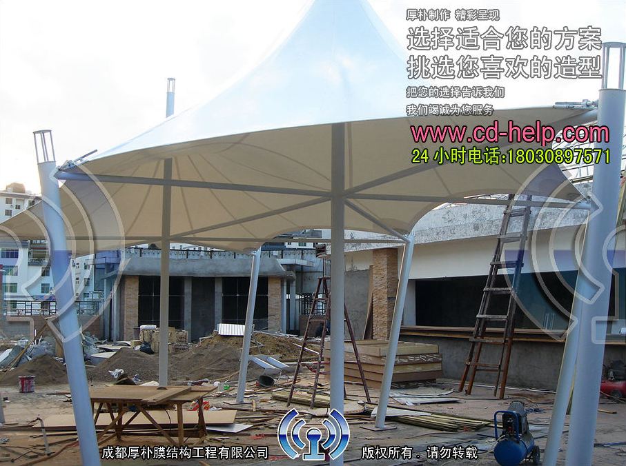 云南丽江华坪茶楼屋顶景观膜结构工程照片12_成都膜结构案例
