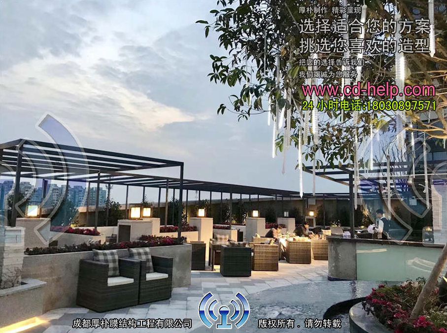 成都南三集粹顶楼餐厅膜结构工程照片11_成都膜结构案例