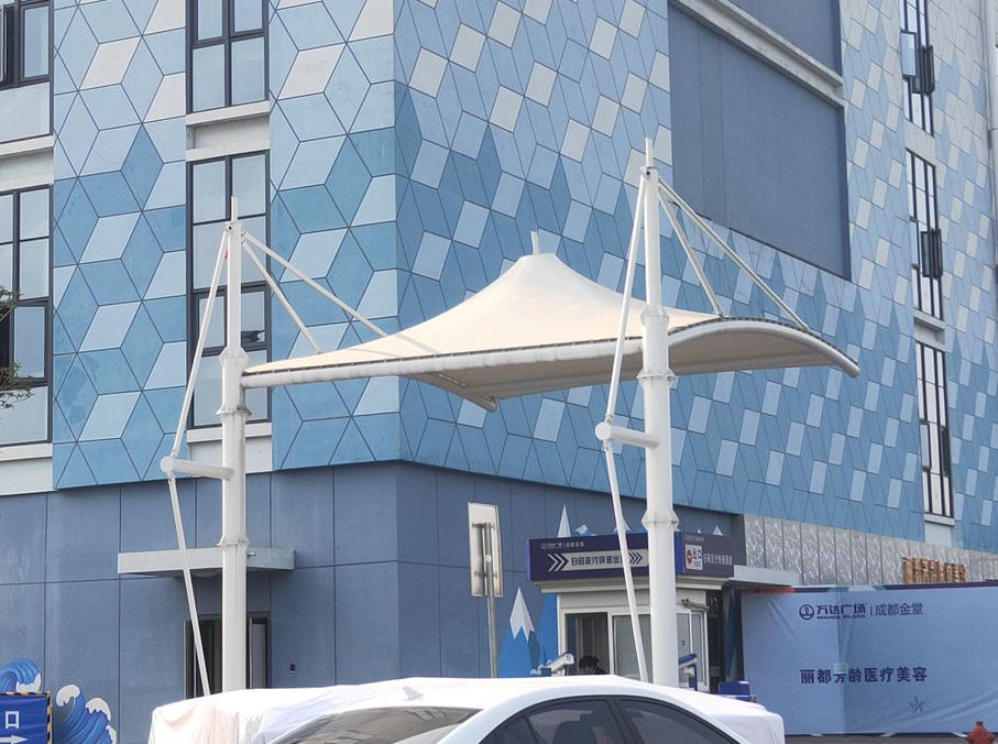 金堂万达广场收费亭膜结构工程照片7_成都膜结构案例